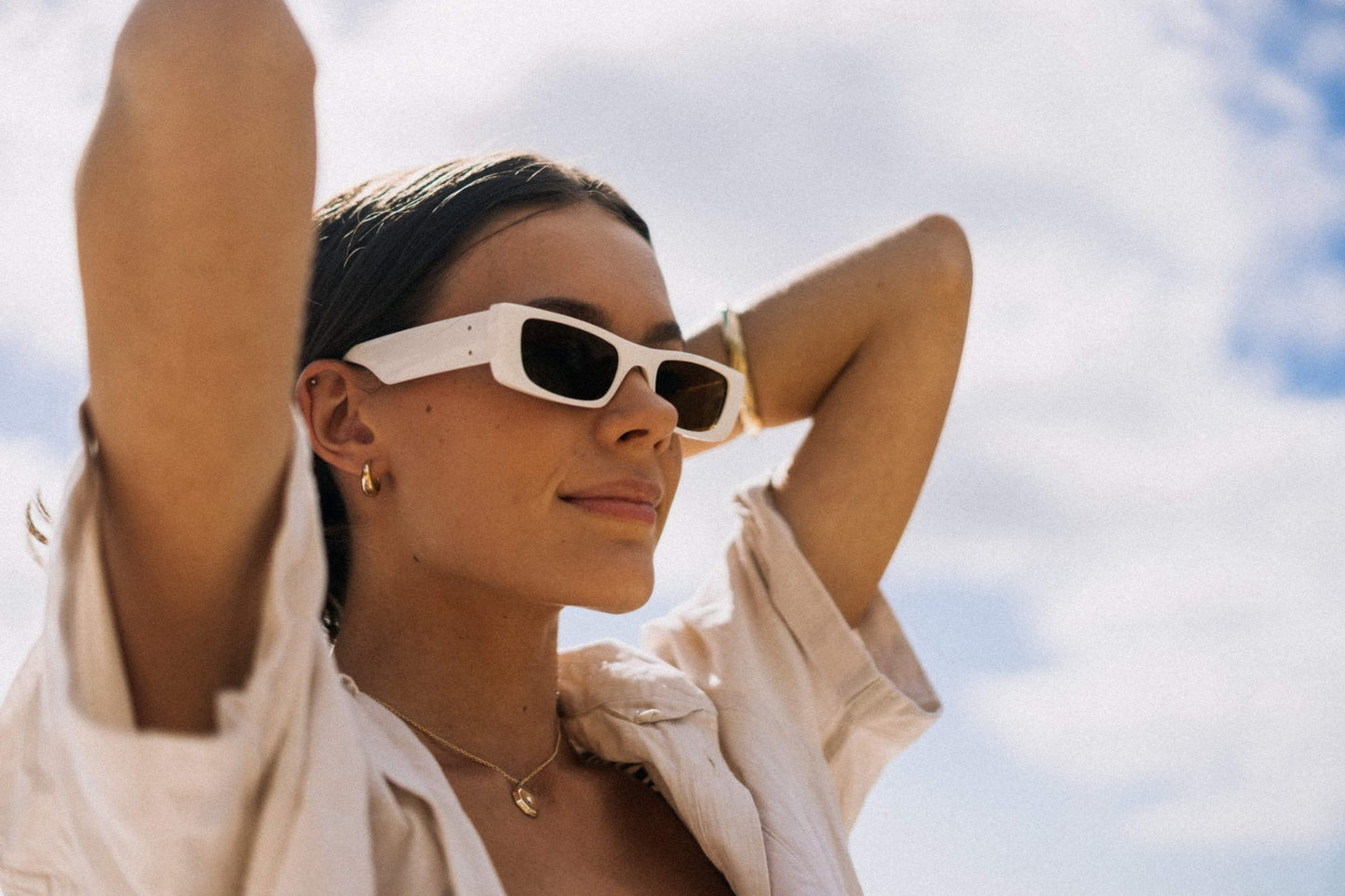 Square Shape White Cat Eye Sunglasses