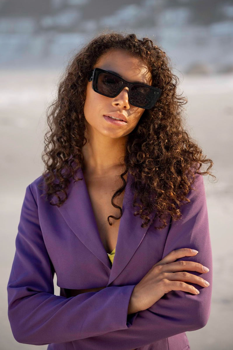 Black Rectangle Cat Eye Sunglasses for Women 2