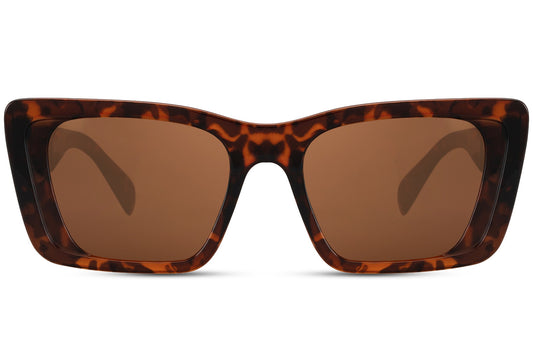 Animal Print Rectangle Cat-Eye Sunglasses (Brown) 1