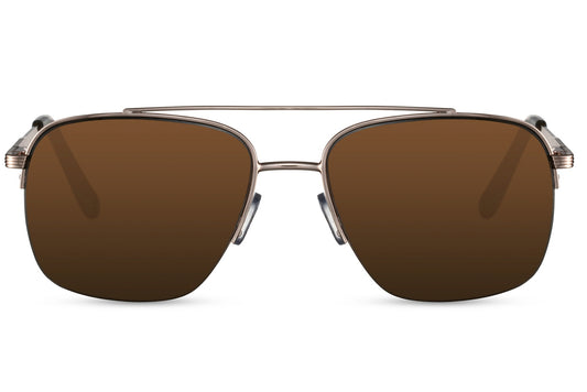 Half Frame Brown Aviator Sunglasses