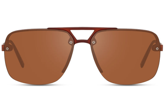 Brown Rectangle Half Frame Aviator Sunglasses