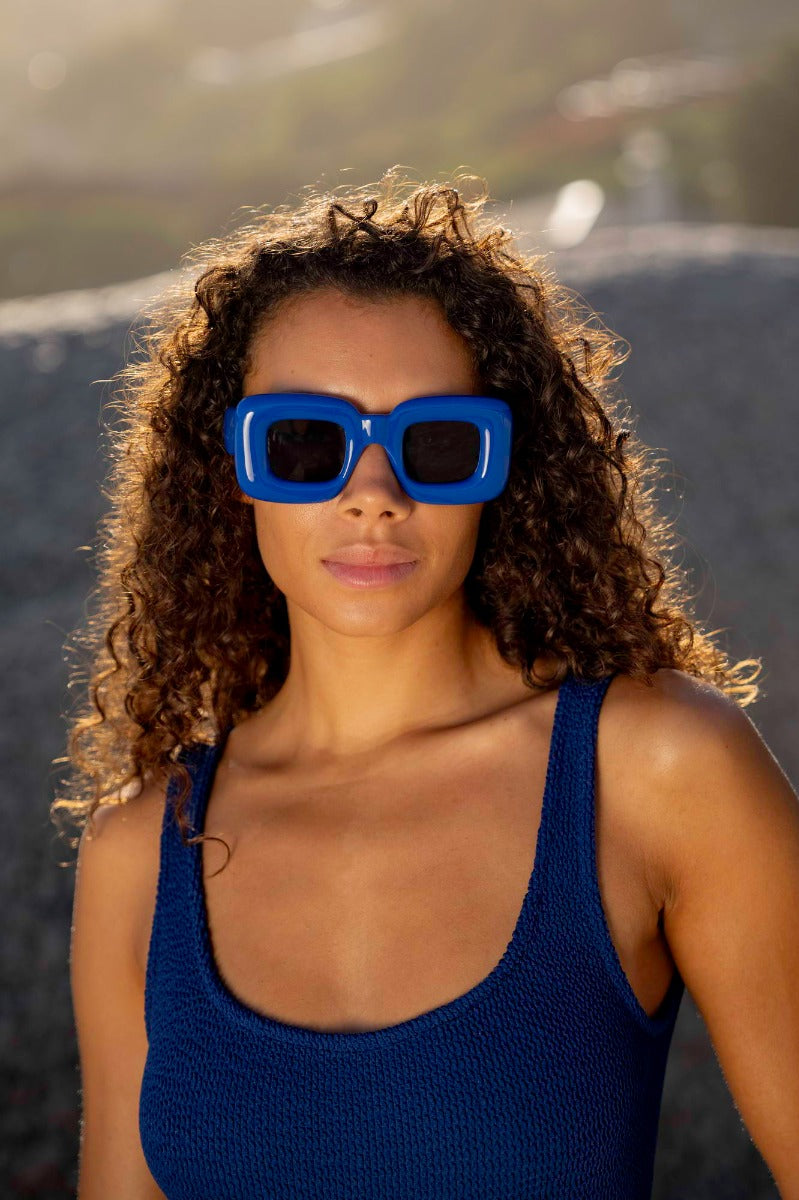 Retro Oval Blue Color Party Sunglasses