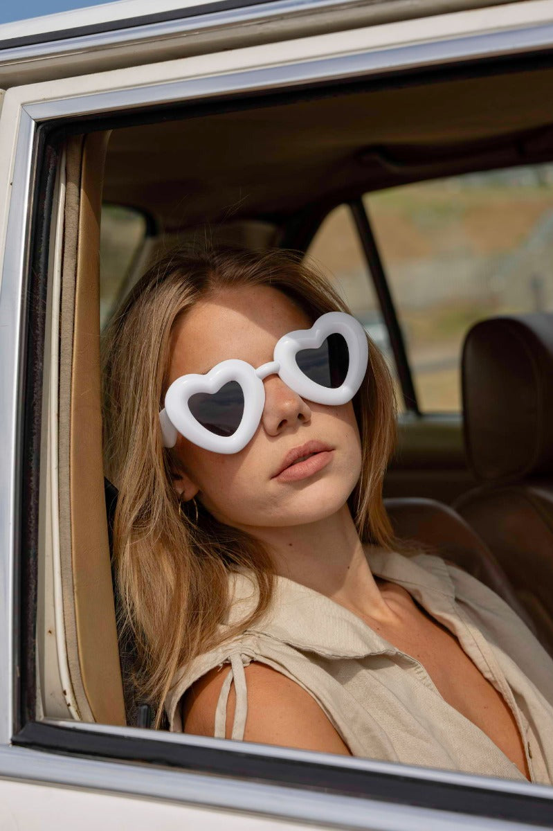 Heart Shape White Frame Sunglasses Women