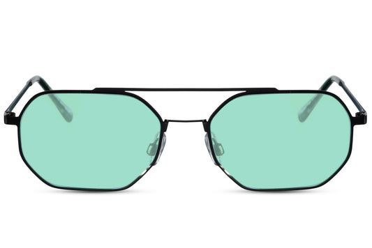 Geometric Designer Green Aviator Sunglasses