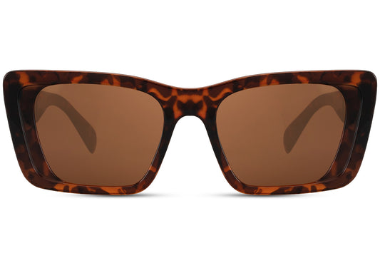 Animal Print Rectangle Cat-Eye Sunglasses (Brown) 1