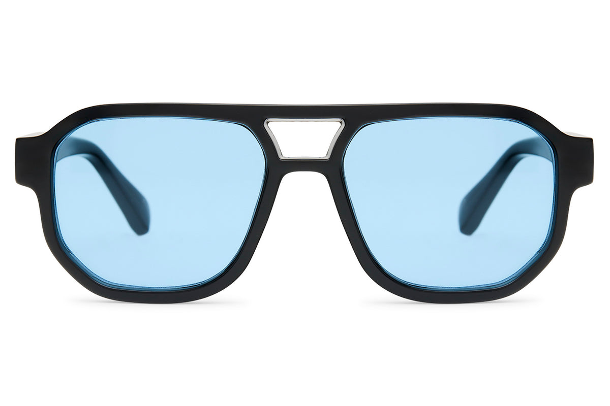 Black Blue-Lens Square Aviator Sunglasses UK