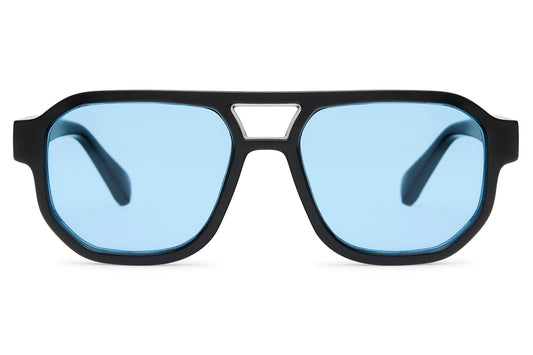 Black Blue-Lens Square Aviator Sunglasses UK