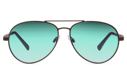 Bronze Aviator Sunglasses with Green Gradient Lenses