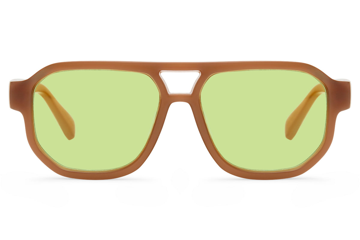 Brown Aviator Sunglasses with Green Lenses