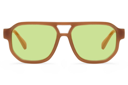 Brown Aviator Sunglasses with Green Lenses