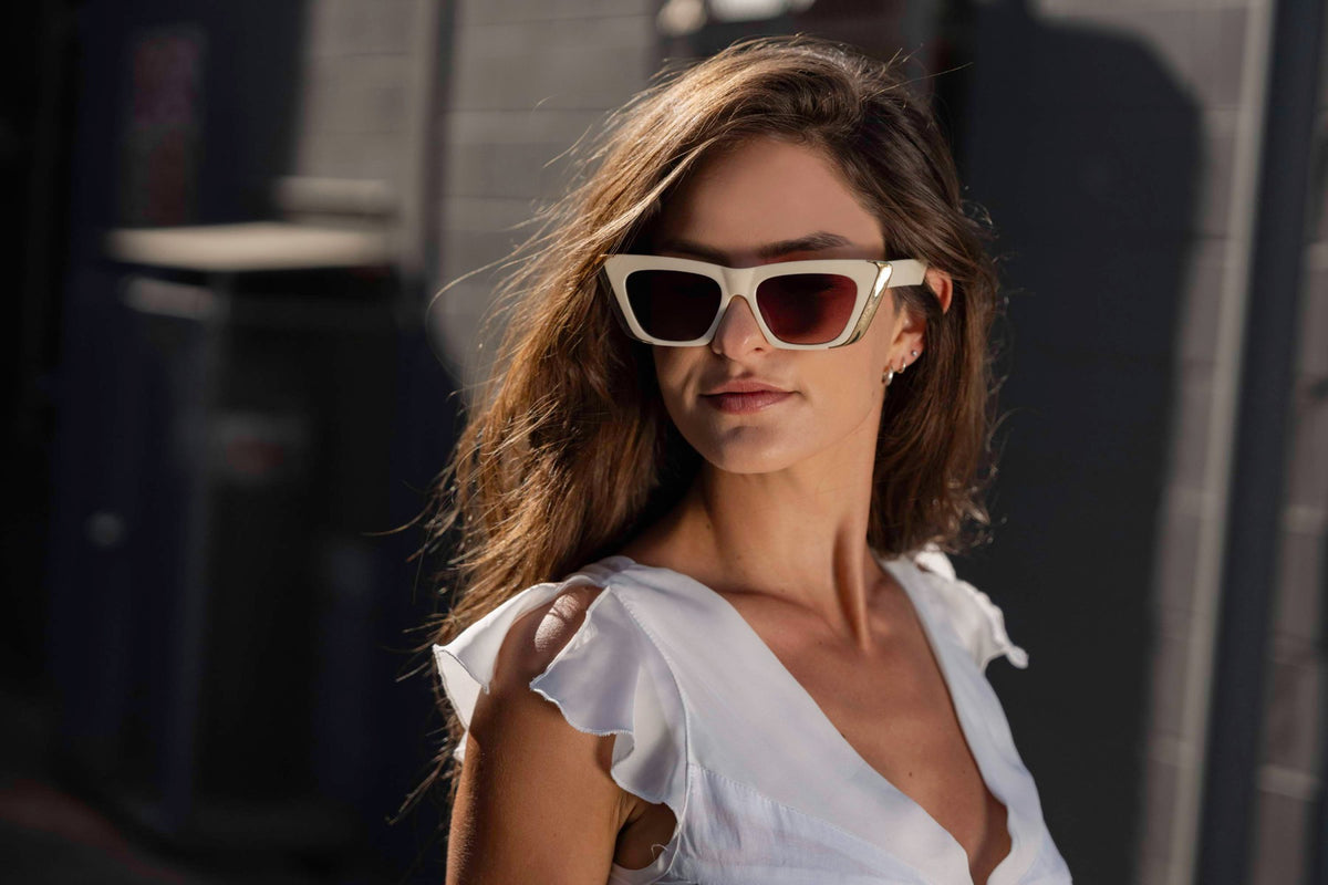 Brown Double Frame Cat Eye Sunglasses Model