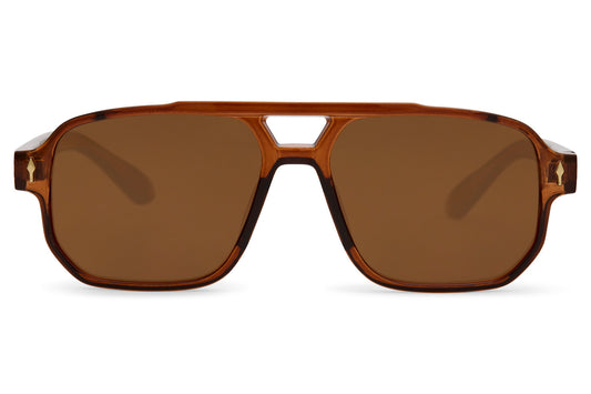 Brown Square Aviator Sunglasses with Brown Lenses