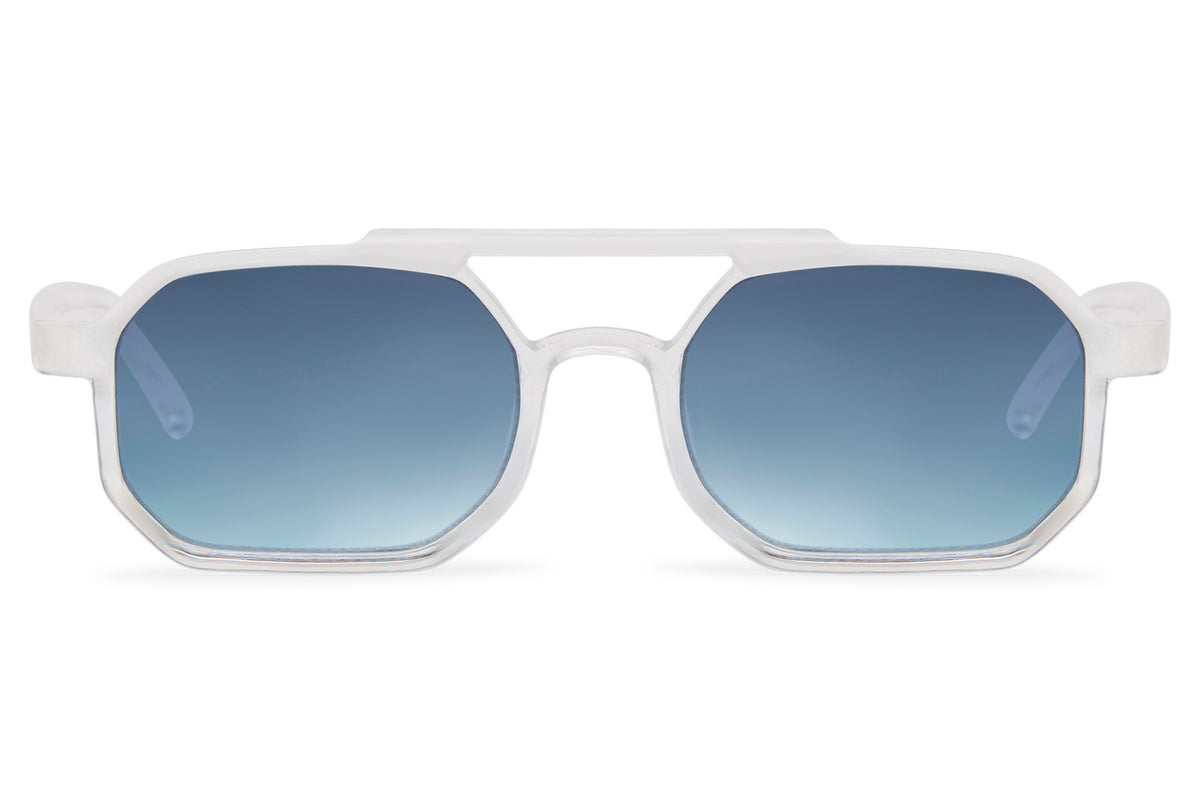 Clear Frame Geometric Sunglasses with Blue Gradient Lenses
