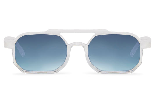 Clear Frame Geometric Sunglasses with Blue Gradient Lenses