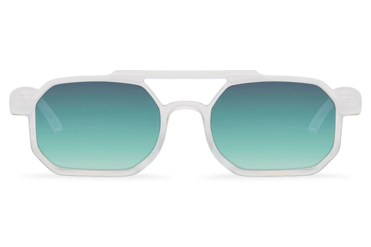 Clear Frame Geometric Sunglasses with Green Gradient Lenses