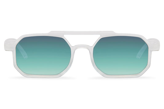 Clear Frame Geometric Sunglasses with Green Gradient Lenses