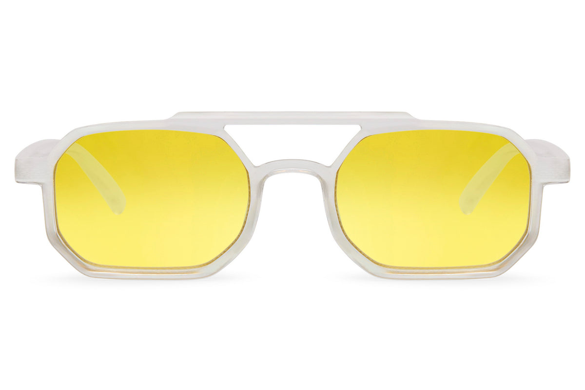 Clear Frame Geometric Sunglasses with Yellow Tinted Lenses