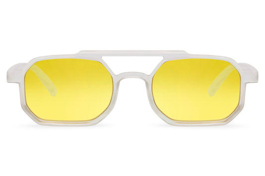 Clear Frame Geometric Sunglasses with Yellow Tinted Lenses
