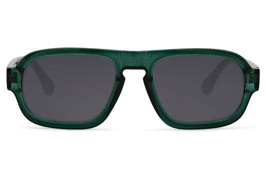 Dark Green Square Sunglasses with Grey Lenses
