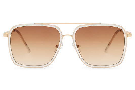 Gold Square Aviator Sunglasses with Clear Rim and Brown Gradient Lenses