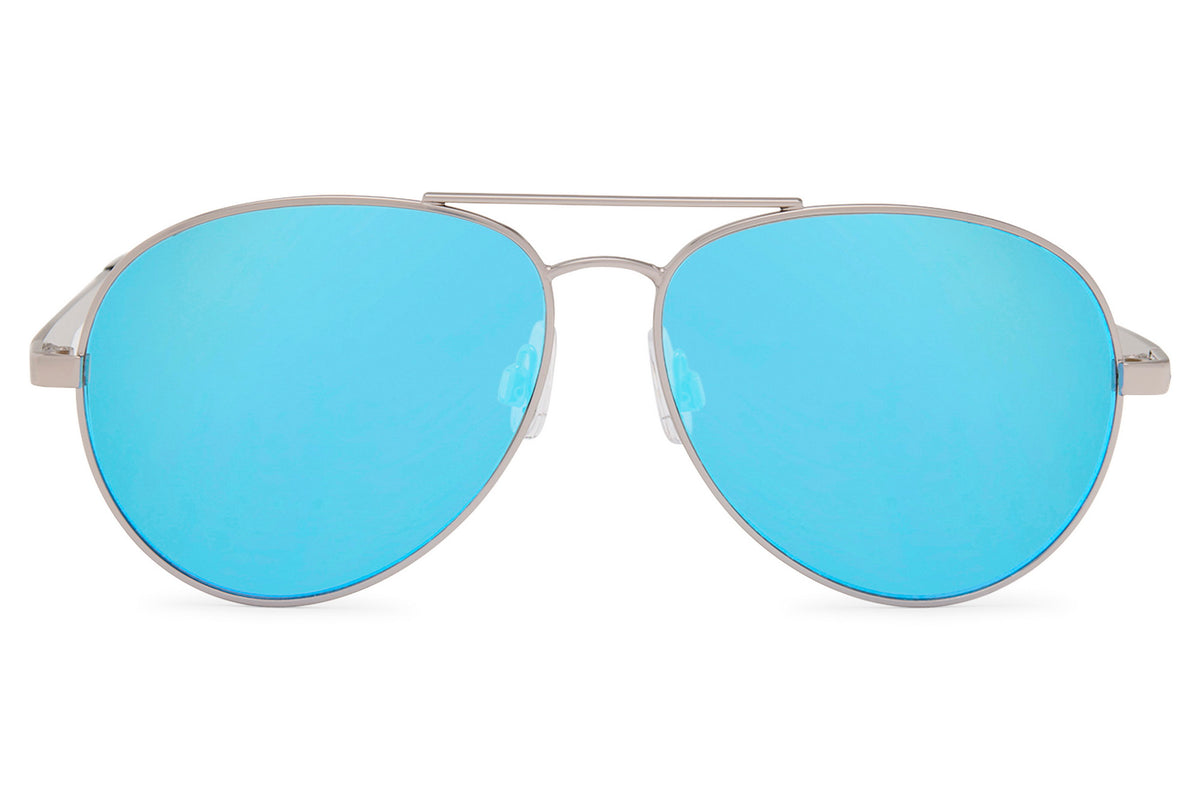 Silver Aviator Sunglasses with Blue Mirrored Lenses