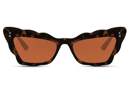 A pair of brown animal print cat eye sunglasses.