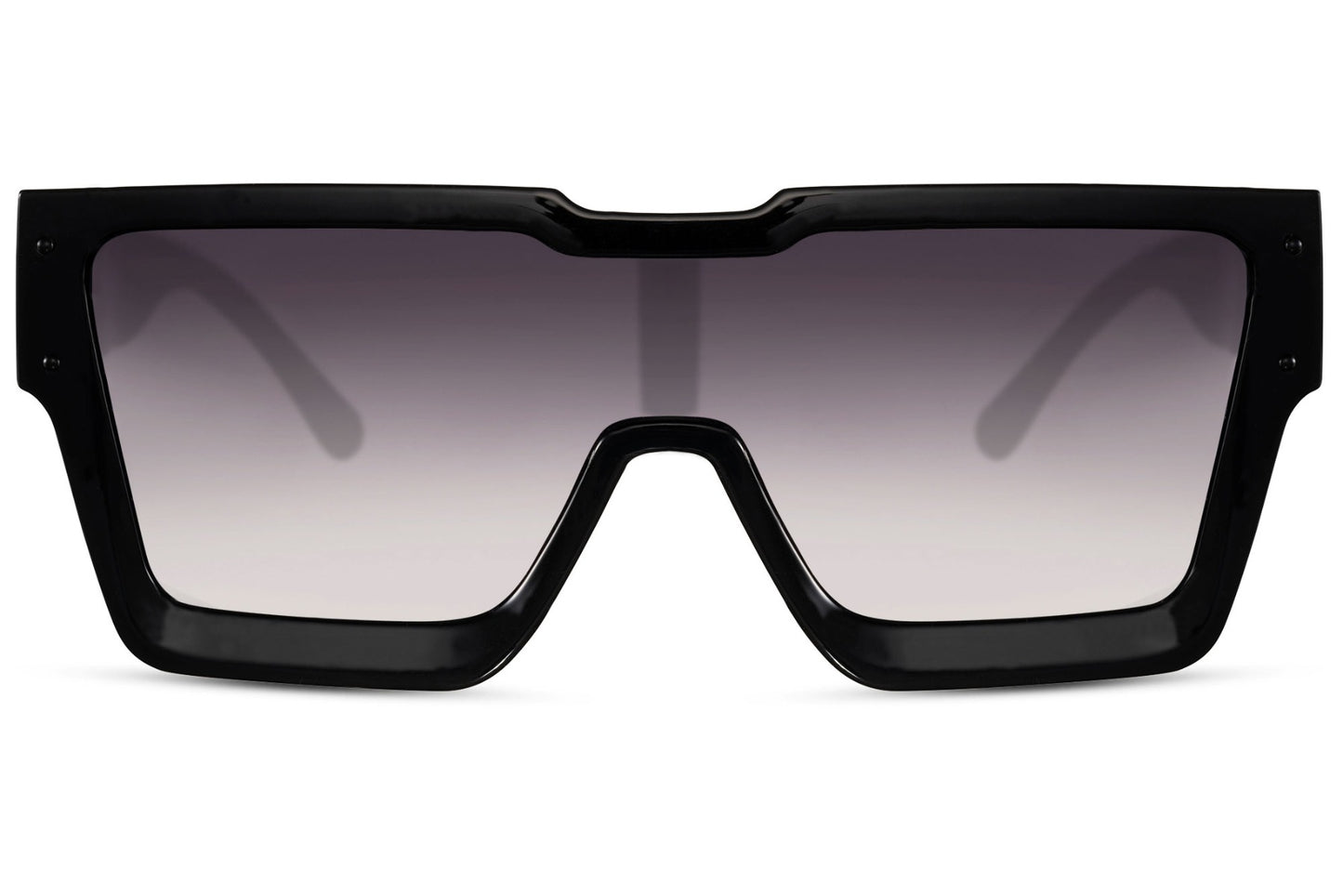 A pair of black sunglasses with a wide frame design.