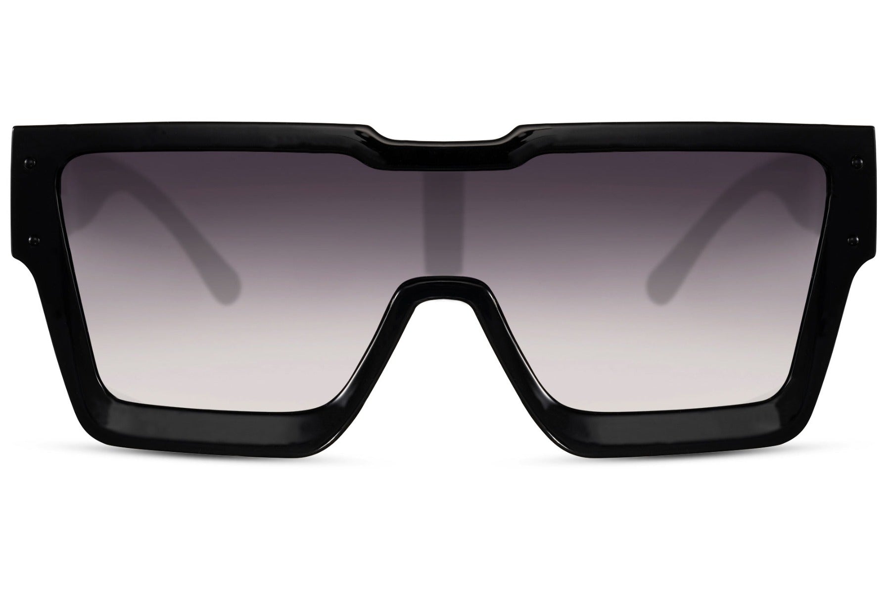 A pair of black sunglasses with a wide frame design.