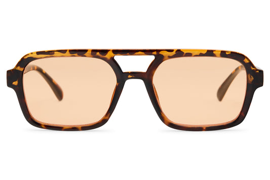 Tortoiseshell Rectangle Aviator Sunglasses with Orange Tinted Lenses